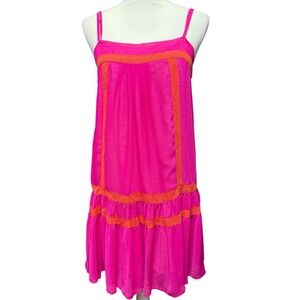 Rachel Roy Pink Orange Sleeveless Dress Flowy Tiered Boho Size M